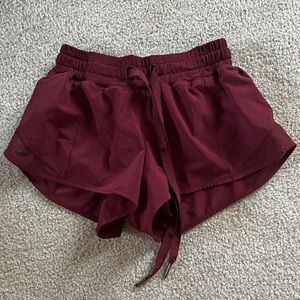 LuluLemon Hotty Hot shorts in Deep Rouge
